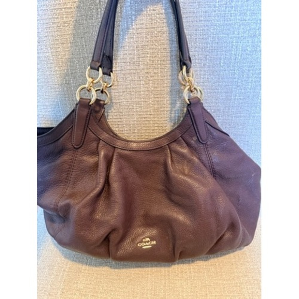 Coach Pleated Pebbled Leather Hobo Bag Burgundy Plum Gold Hardware F17092